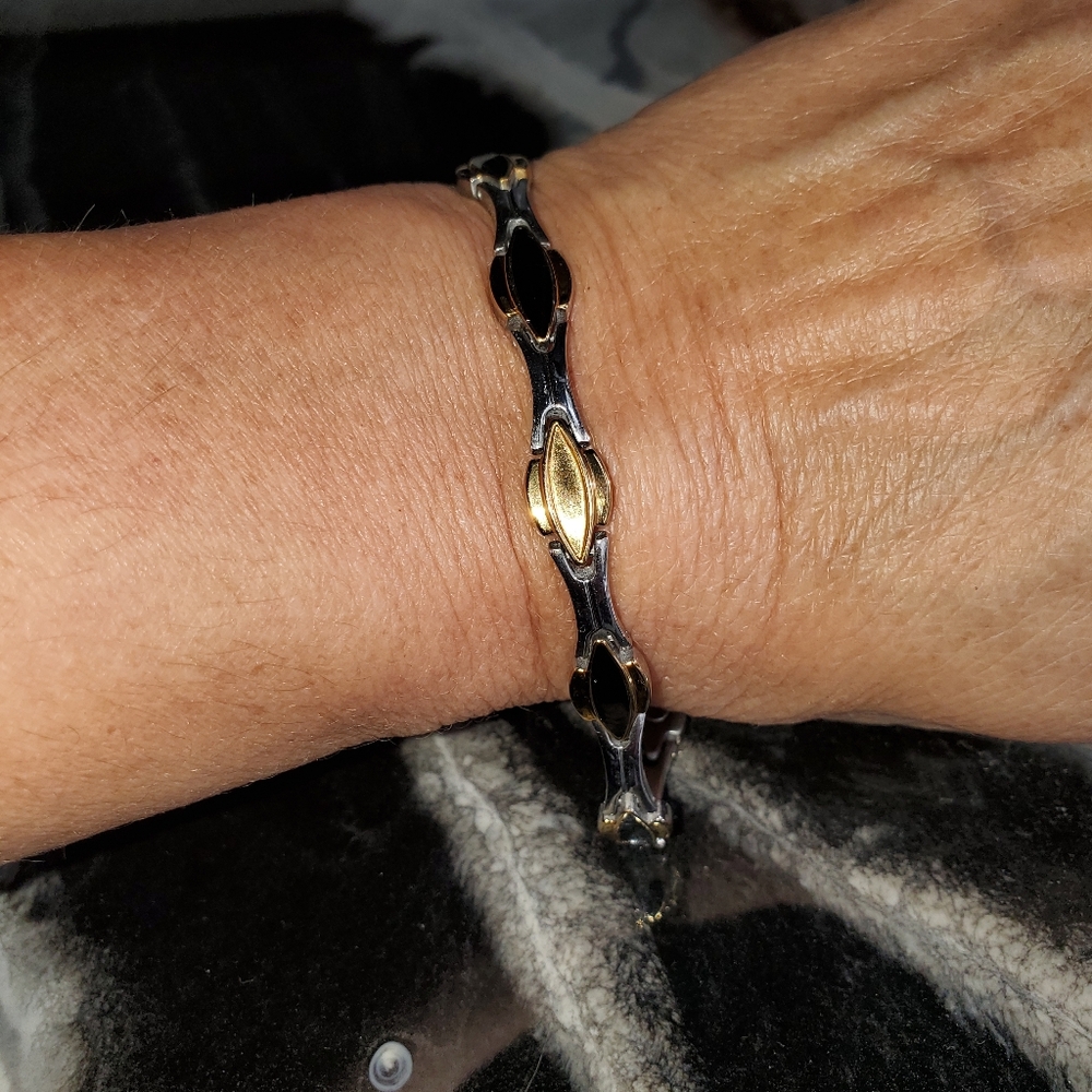 Napier Mens Stainless Steel Magnetic bracelet. Two Tone 8"